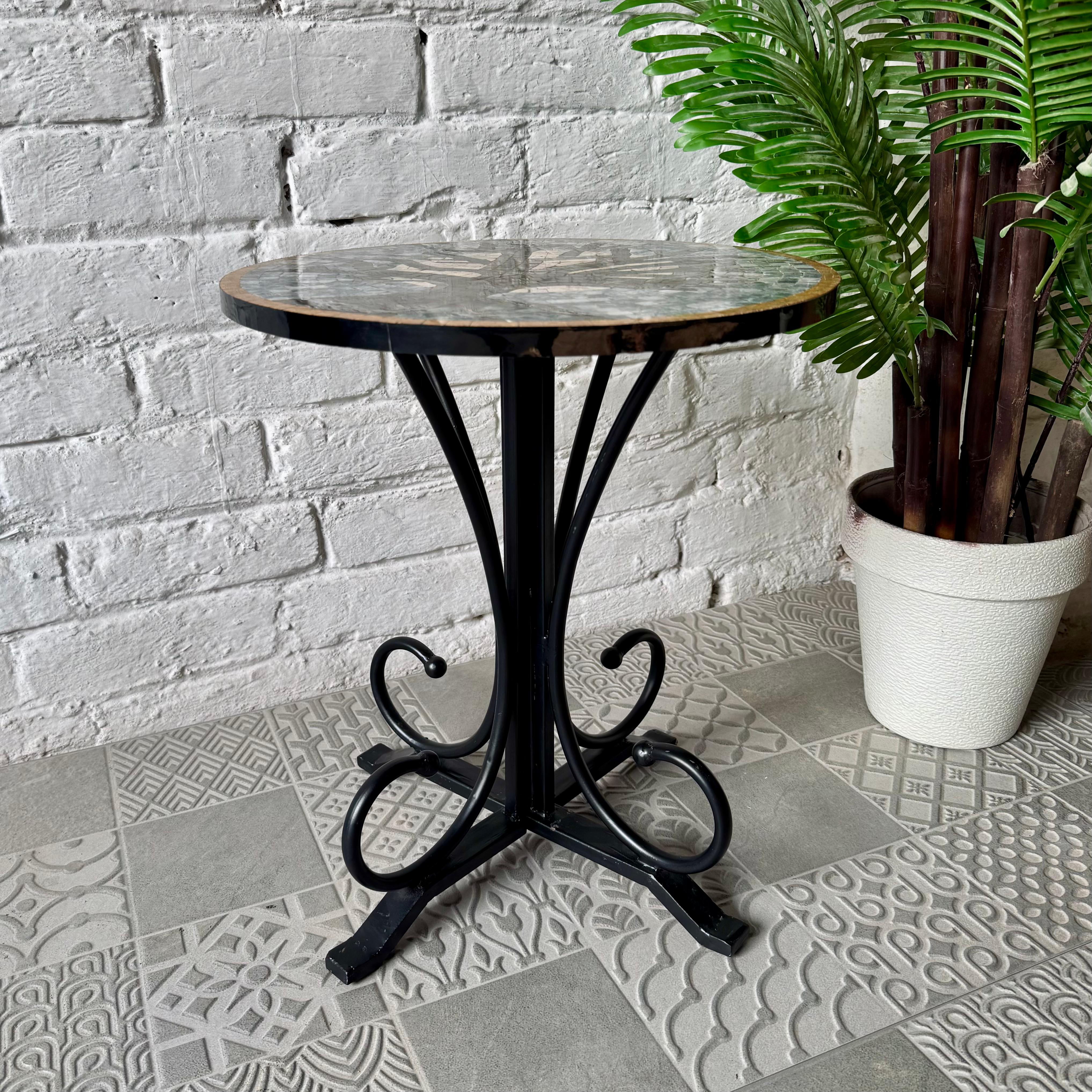 Dark Moon Tree Design Coffee Table - Ornate Curve Base Ideal for Reading Corner