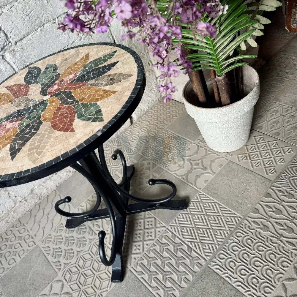 Floral Harmony Mosaic Coffee Table - Ornate Curve Base for Western Home Decor 16” x 16” x 20”