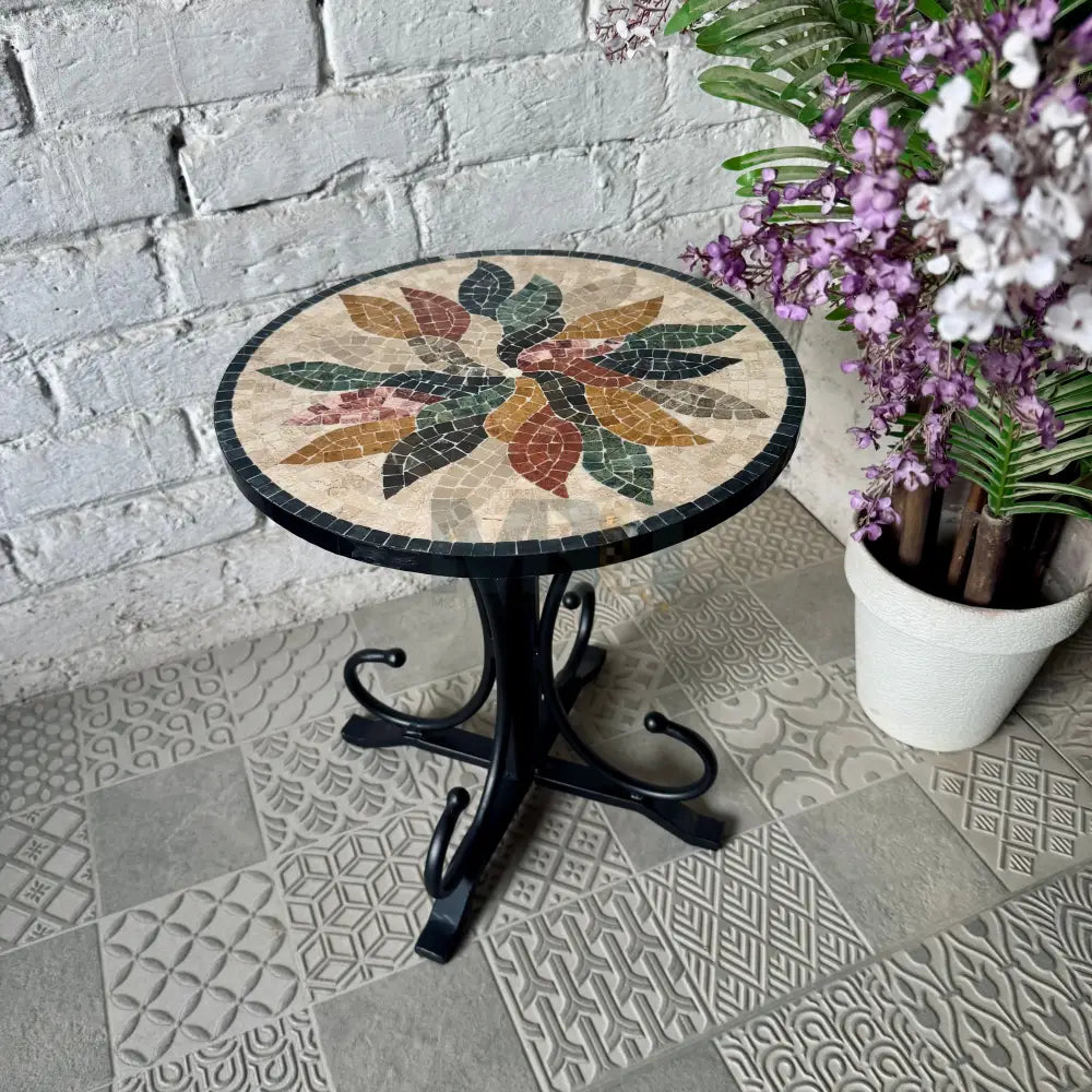 Floral Harmony Mosaic Coffee Table - Ornate Curve Base for Western Home Decor 16” x 16” x 20”