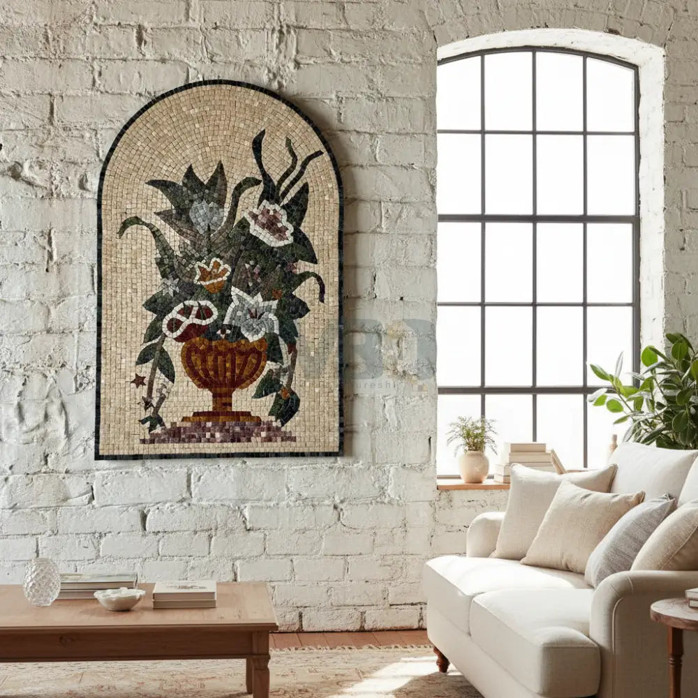 Floral Mosaic Vase Wall Hanging – Artisan Stone Artwork 36’’x24’’ Wall Hangings