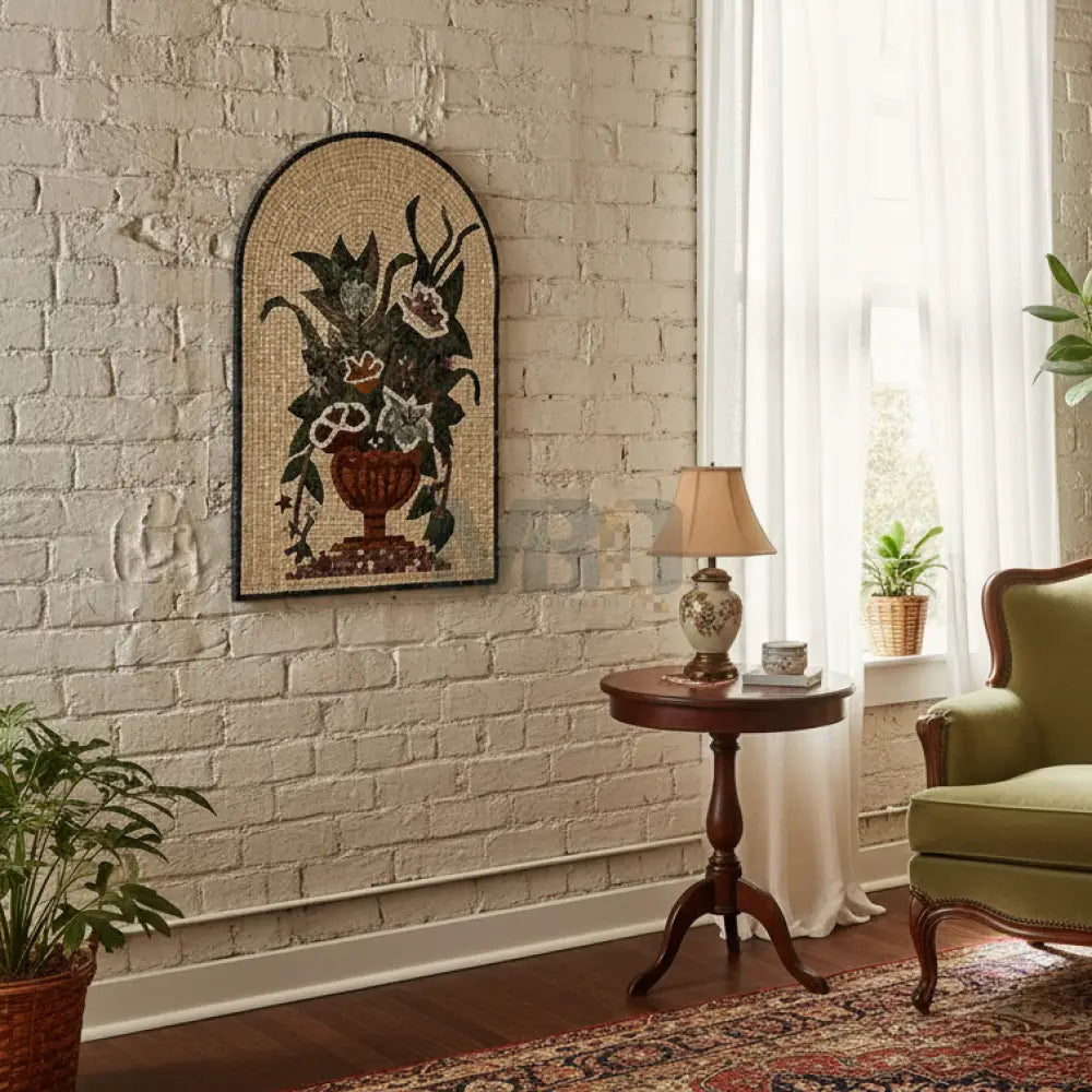 Floral Mosaic Vase Wall Hanging – Artisan Stone Artwork 36’’x24’’ Wall Hangings