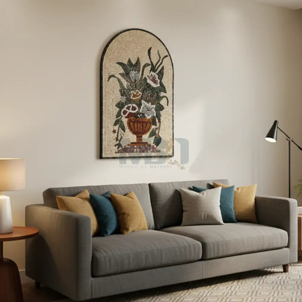 Floral Mosaic Vase Wall Hanging – Artisan Stone Artwork 36’’x24’’ Wall Hangings