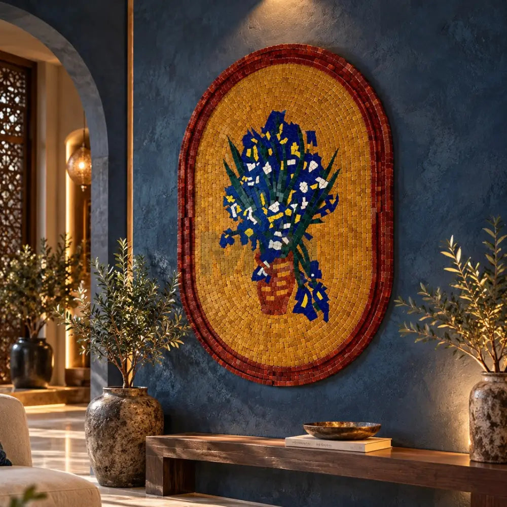 Floral Mosaic Vase Wall Hanging – Artisan Stone Artwork - Wall Hangings