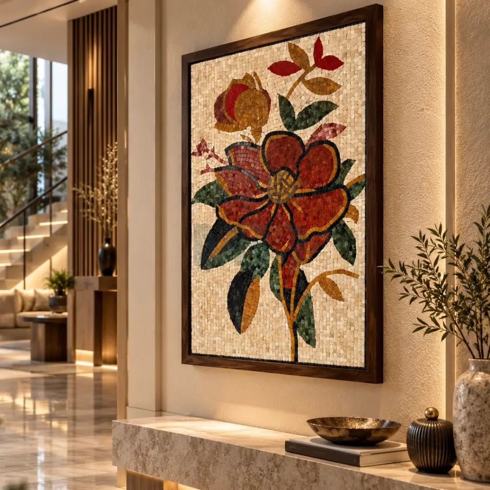 Floral Mosaic Wall Hanging – Artisan Stone Artwork - 42’’x32’’ - Wall Hangings