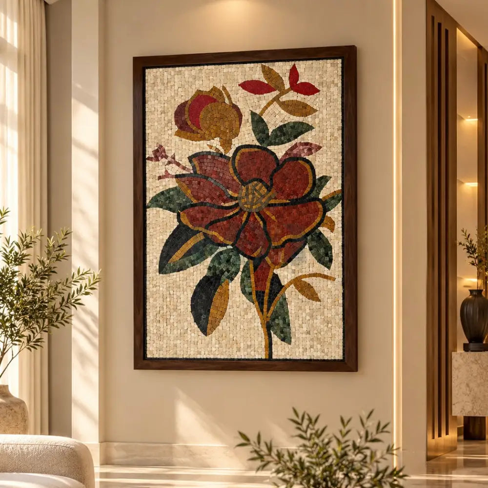 Floral Mosaic Wall Hanging – Artisan Stone Artwork - 42’’x32’’ - Wall Hangings