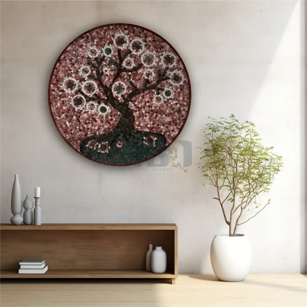 Flourishing Blossom Roots – Artistic Mosaic Stone Wall Art for Country Home Decor Wall Hangings