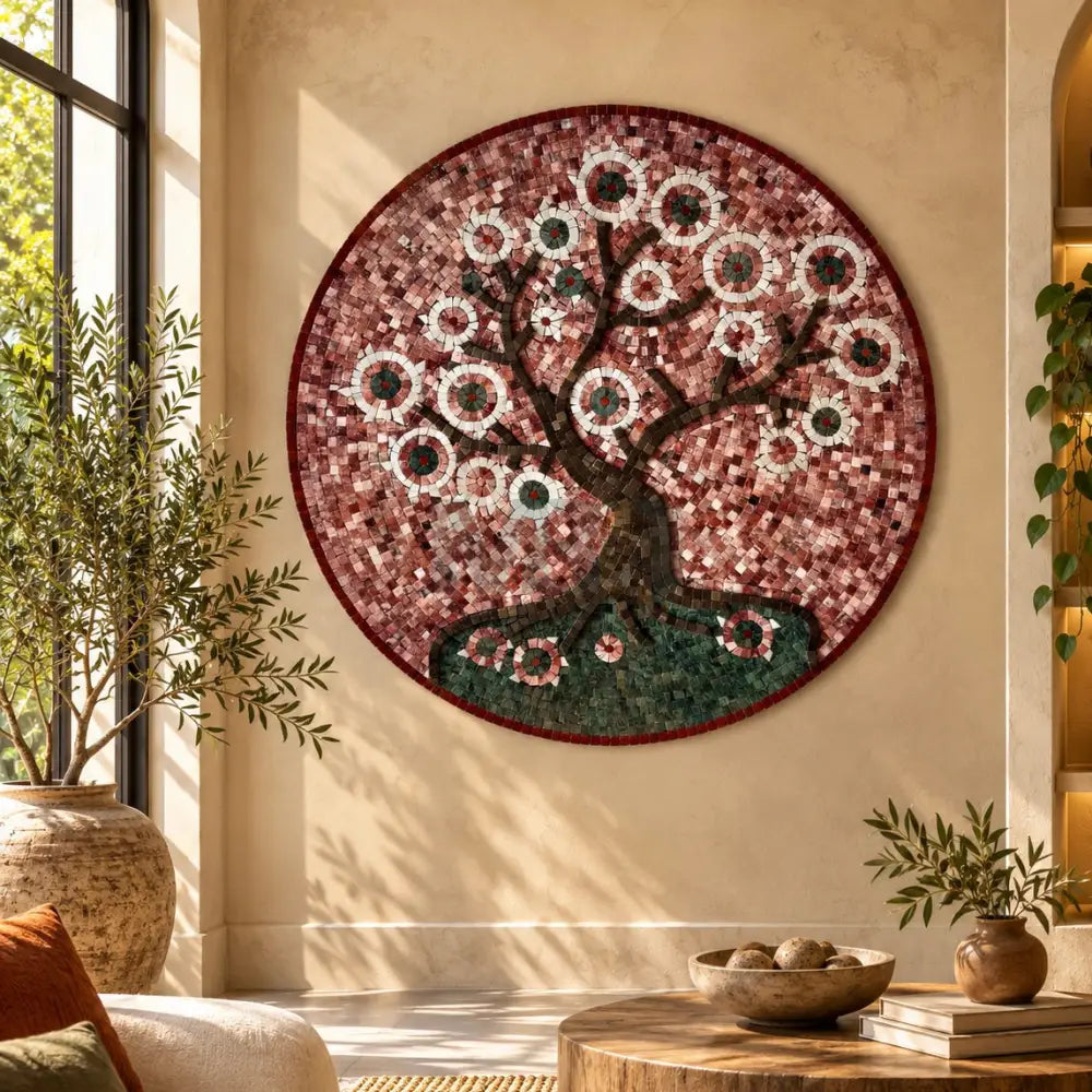 Flourishing Blossom Roots – Artistic Mosaic Stone Wall Art for Country Home Decor - Wall Hangings