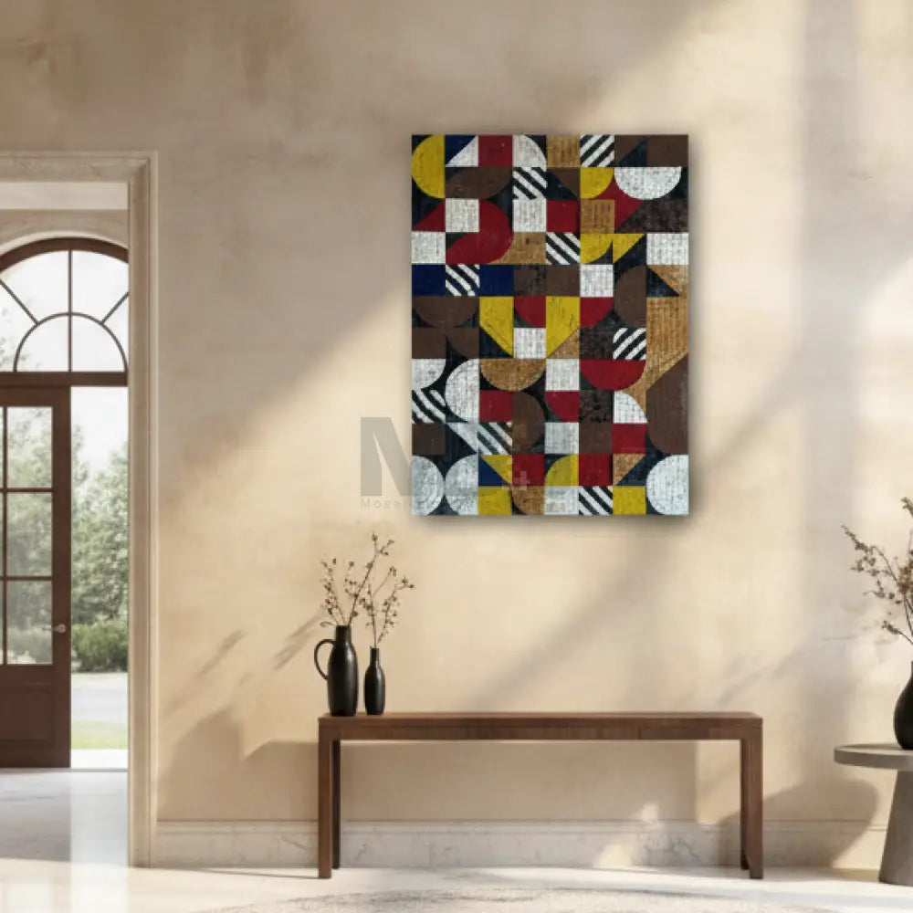 Geometric Mosaic Elegance – Abstract Wall Art with Natural Authentic & Artificial Stones 42’’ x 32’’