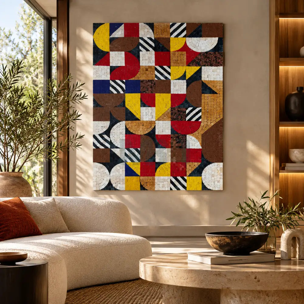 Geometric Mosaic Elegance – Abstract Wall Art with Natural Authentic & Artificial Stones