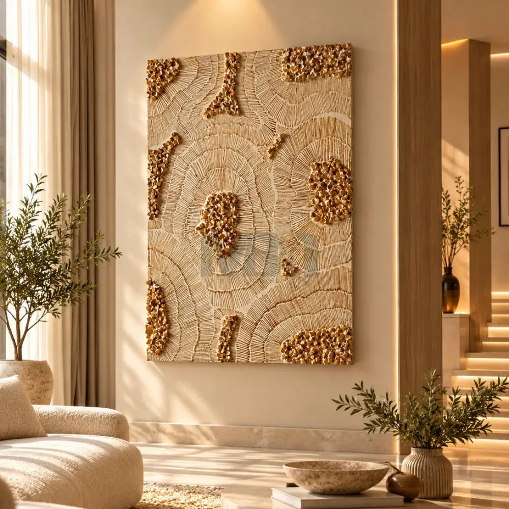 Golden Echo Luxe Mosaic Wall Art – Handcrafted Textured and Artistic Stonework - 32” x 24”