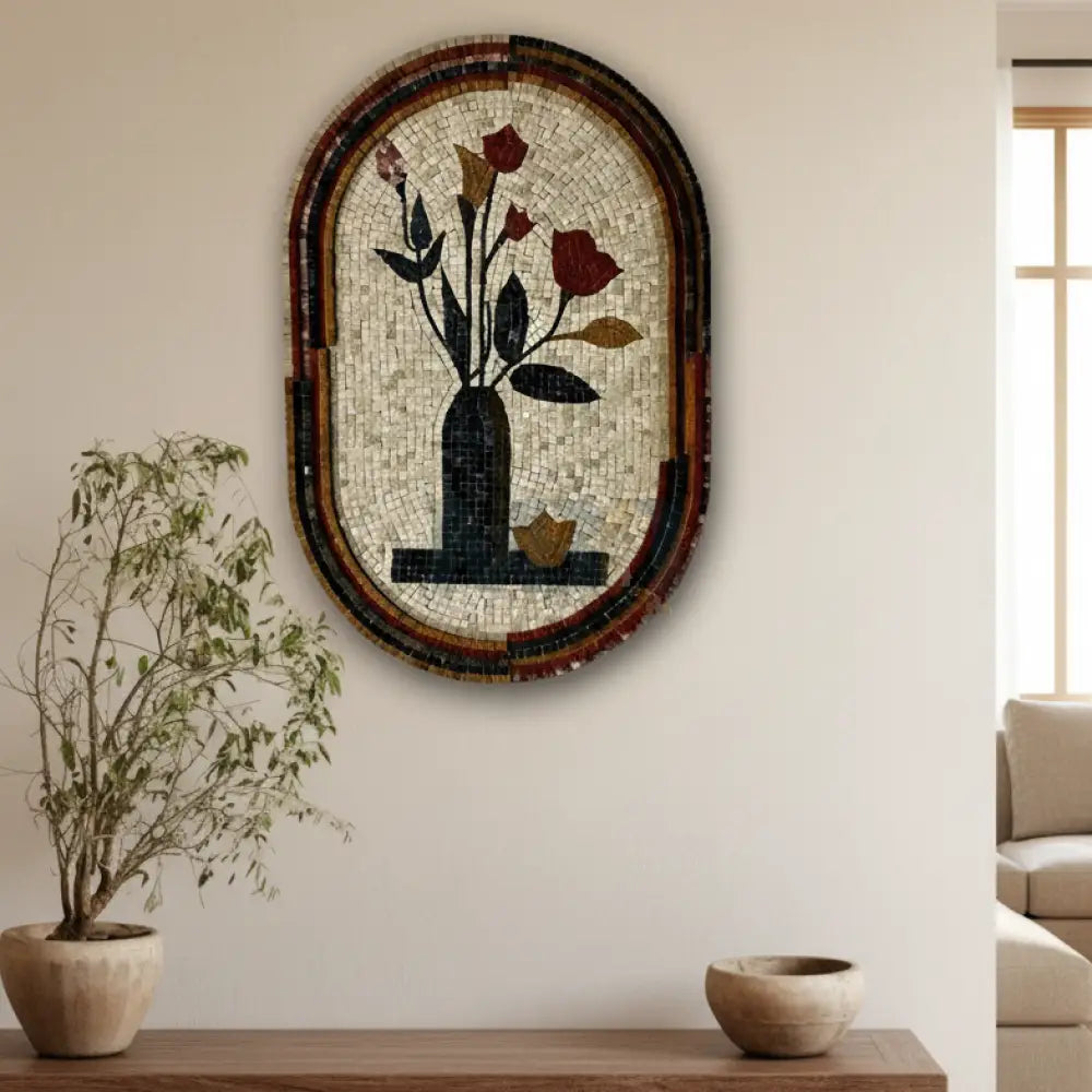 Handcrafted Floral Vase Stone Mosaic Decor for Antique Home Decor 36’’ x 24’’ Wall Hangings