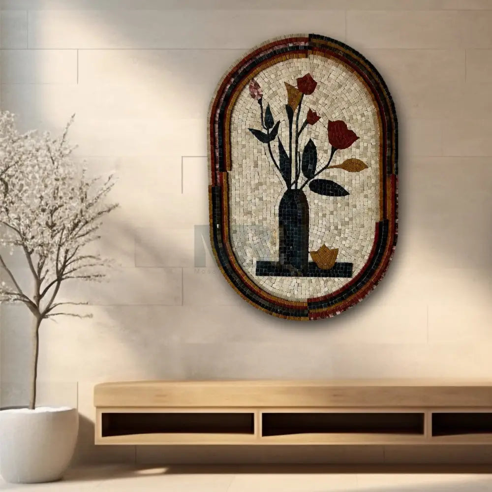 Handcrafted Floral Vase Stone Mosaic Decor for Antique Home Decor 42’’ x 30’’ Wall Hangings