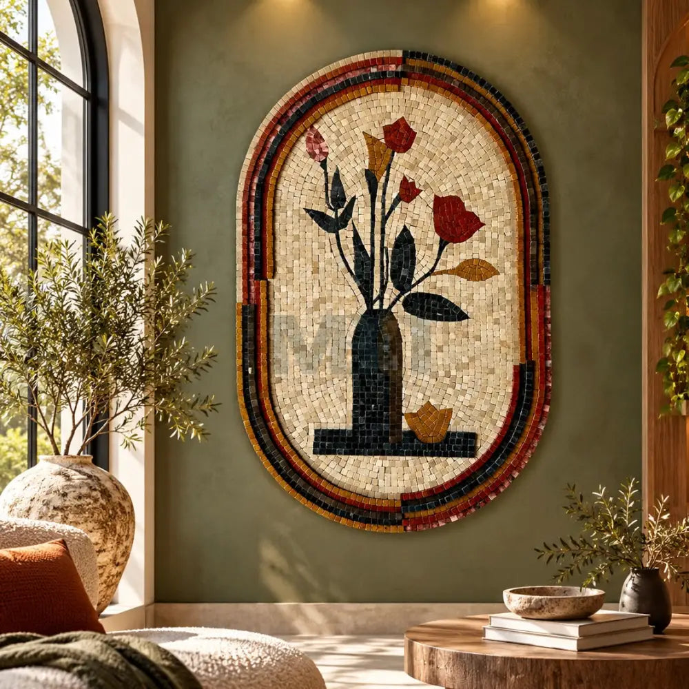 Handcrafted Floral Vase Stone Mosaic Decor for Antique Home Decor - Wall Hangings