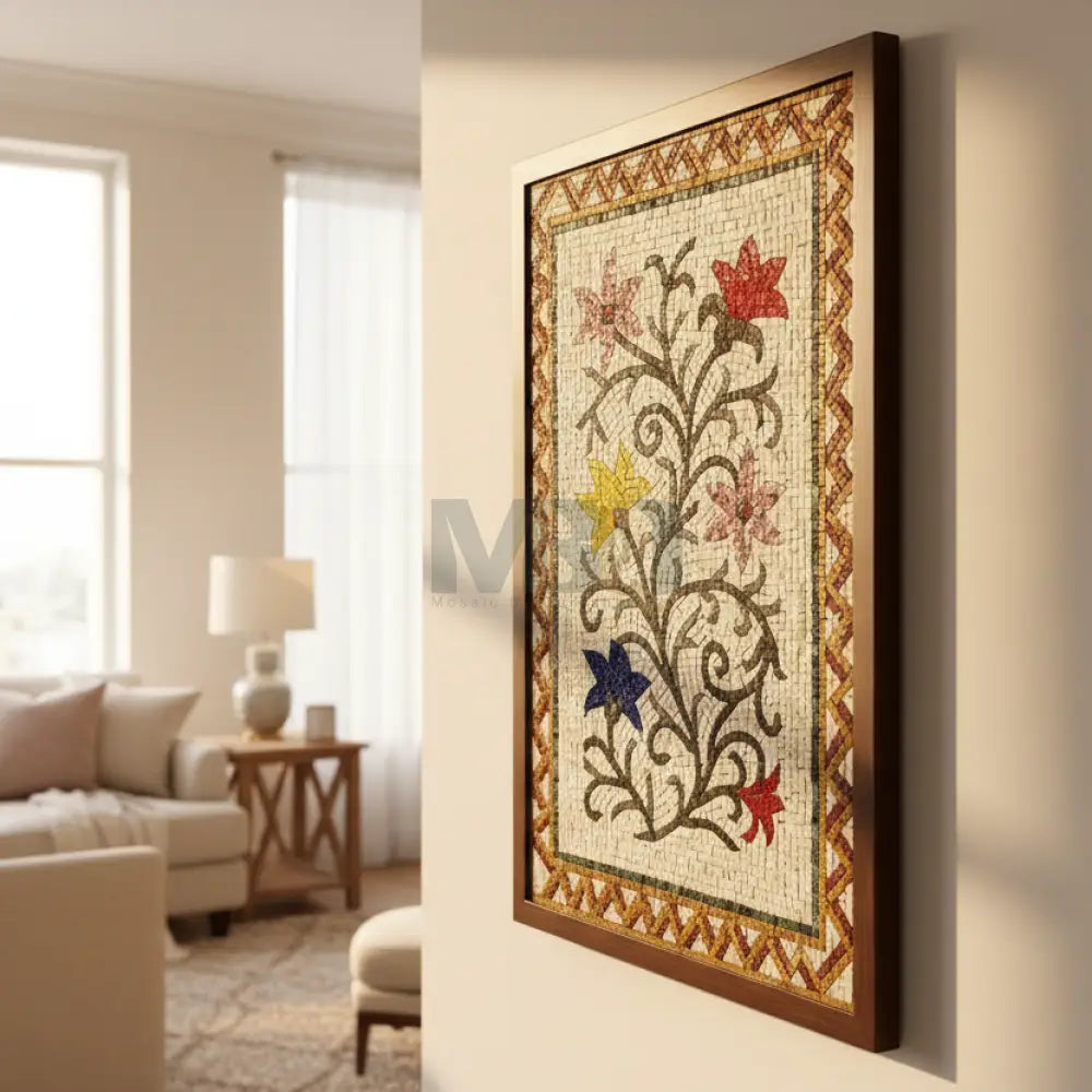 Handcrafted Floral Vine Design Decorative Frame – Premium Mosaic Hanging Wall Art 42’’ x 32’’
