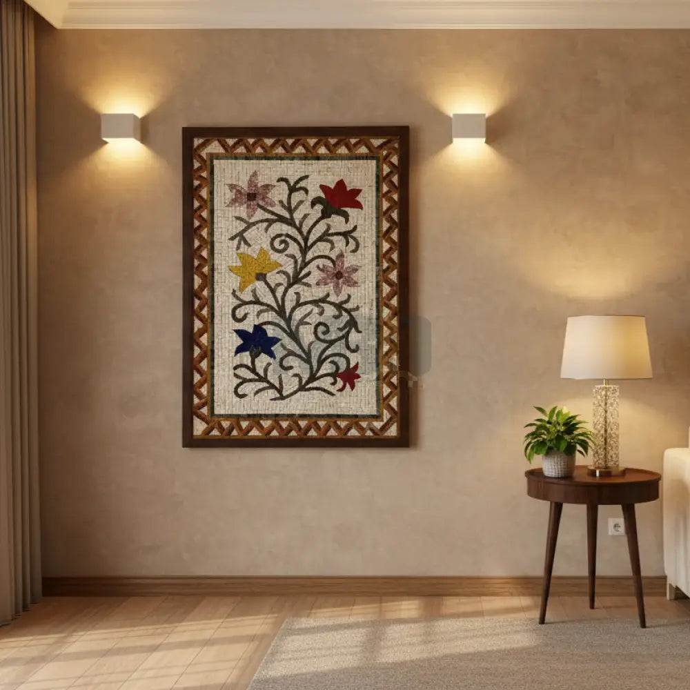 Handcrafted Floral Vine Design Decorative Frame – Premium Mosaic Hanging Wall Art 42’’ x 32’’