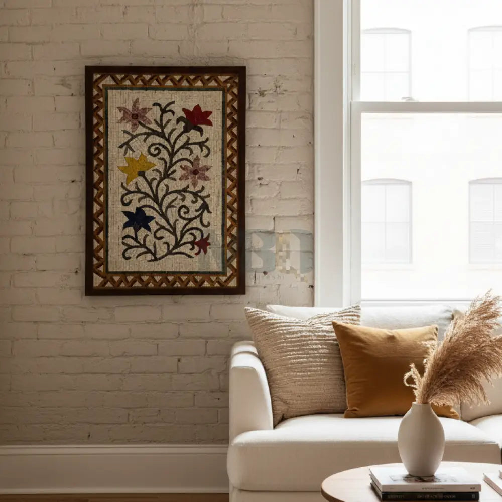 Handcrafted Floral Vine Design Decorative Frame – Premium Mosaic Hanging Wall Art 42’’ x 32’’