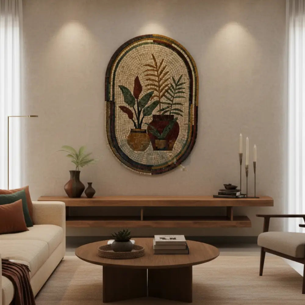 Handcrafted Harmony: Mosaic Planters Rooted in Nature’s Beauty for Western Home Decor 42’’ x 30’’ Wall Hangings