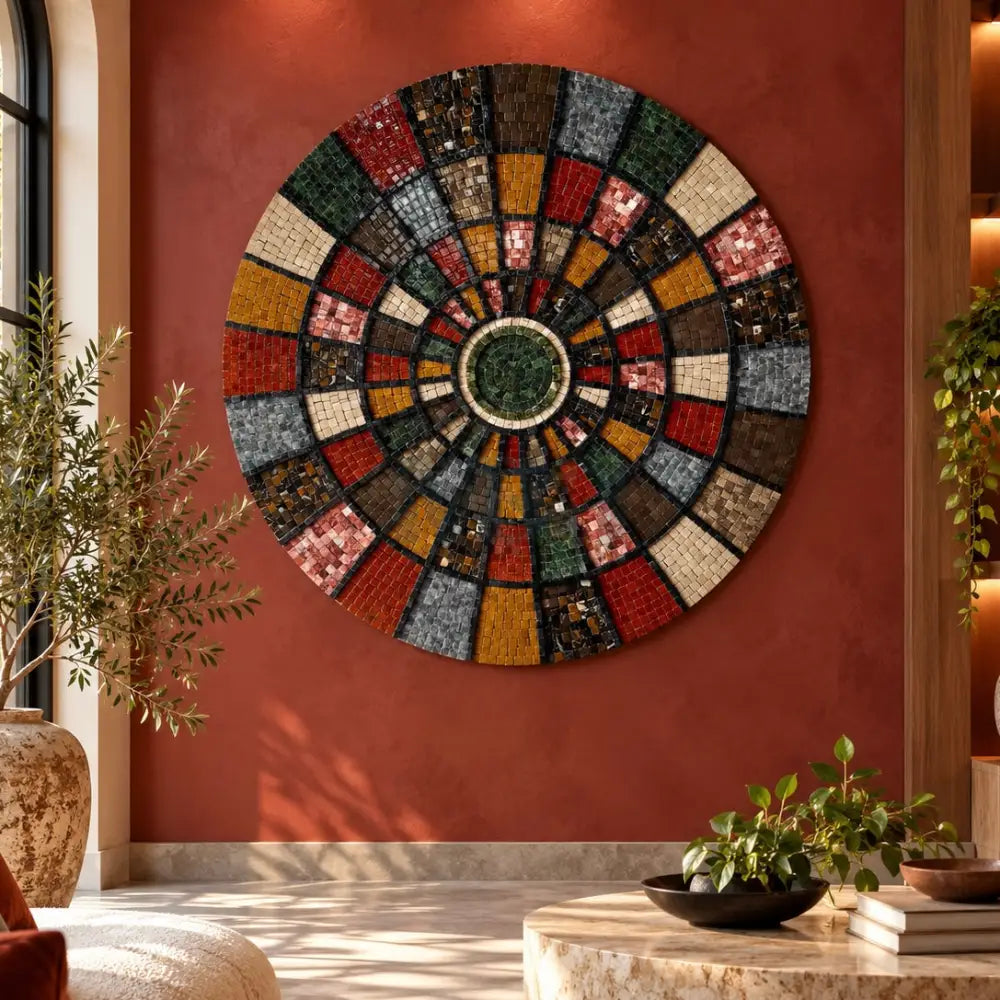 Handcrafted Mosaic Medallion - Luxury Stone Artwork for Country Home Decor - Wall Hangings