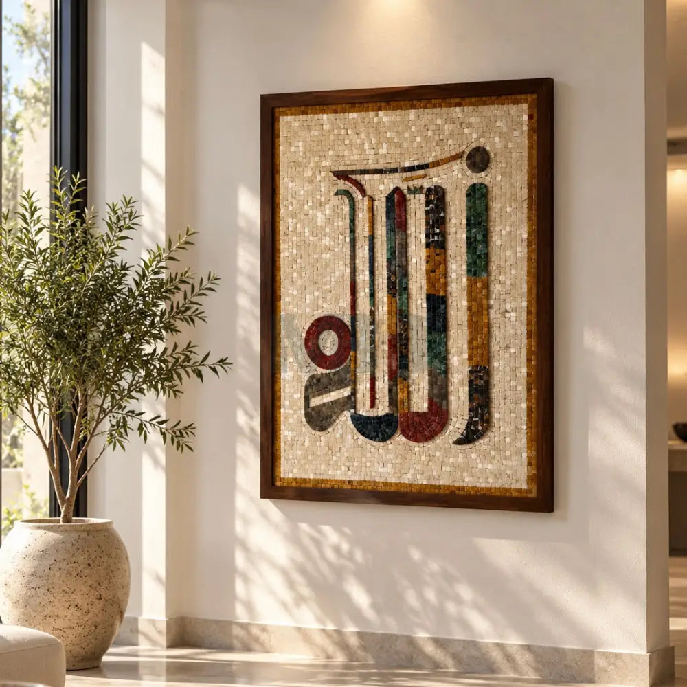 Handcrafted Stone Design with ’Allah’ - Multicolurs Islamic Wall Art - Wall Hangings