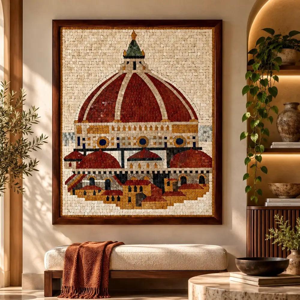 Handmade Italian Dome Mosaic Wall Art – Luxury Stone Artwork - 42’’ x 32’’