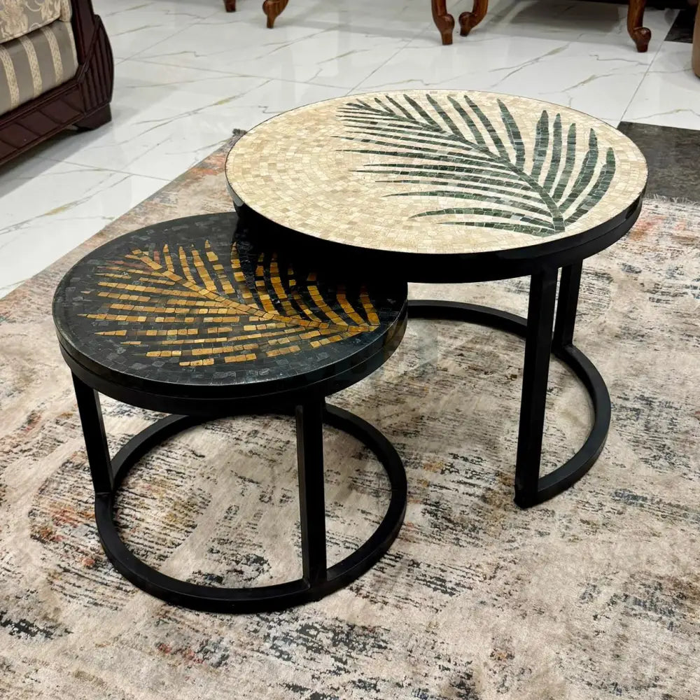 Handmade Leaf Art Mosaic Nesting Premium Table 24’’ Diameter - 18’’ Diameter