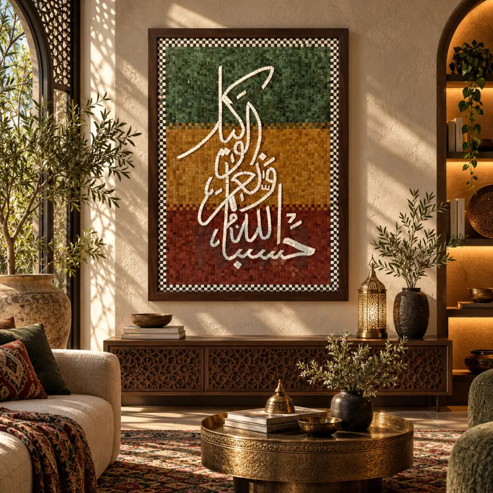 Hasbiallah Islamic Wall Art: Handcrafted Elegance in Multicolour Stones for Antique Home Decor - Wall Hangings