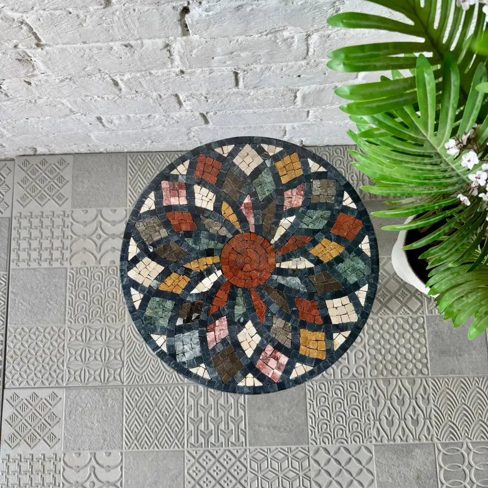Indoor Vibrant Multicoloured Stone Coffee Table for Reception Space 16” x 16” x 20”