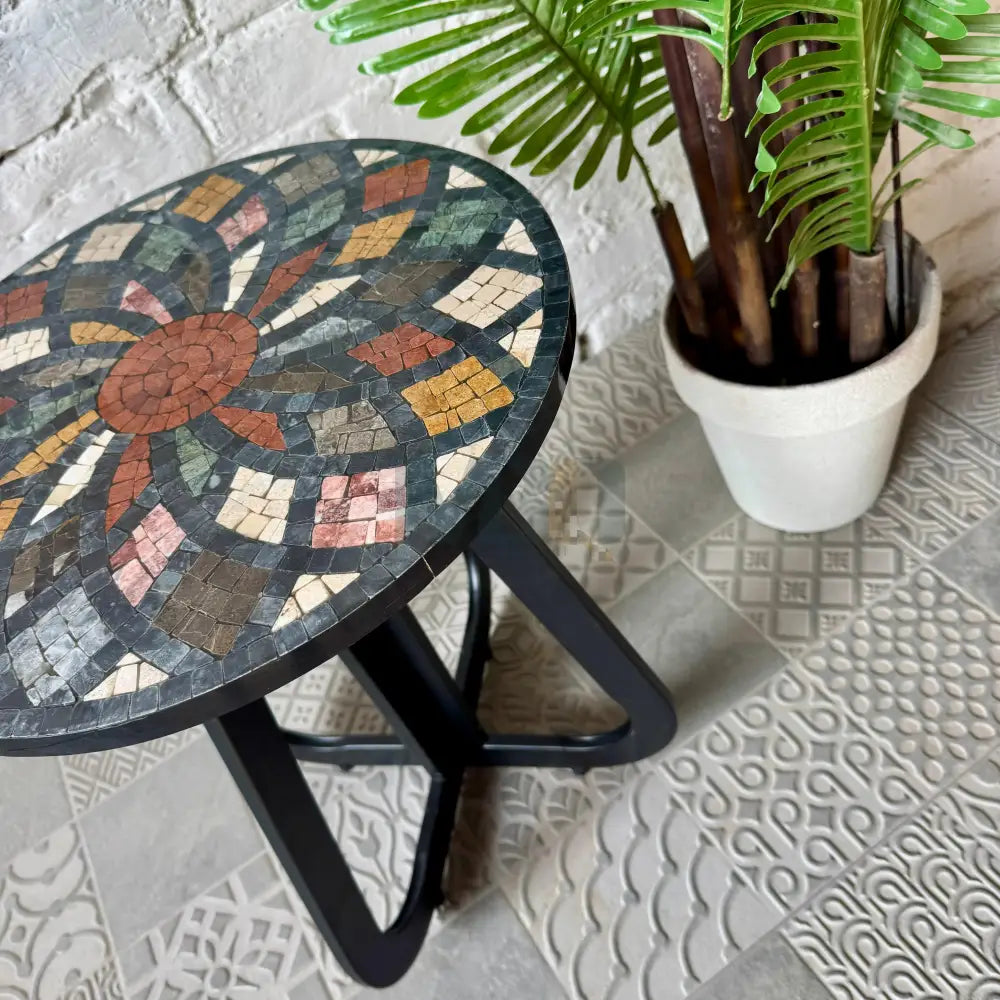Indoor Vibrant Multicoloured Stone Coffee Table for Reception Space 16” x 16” x 20”