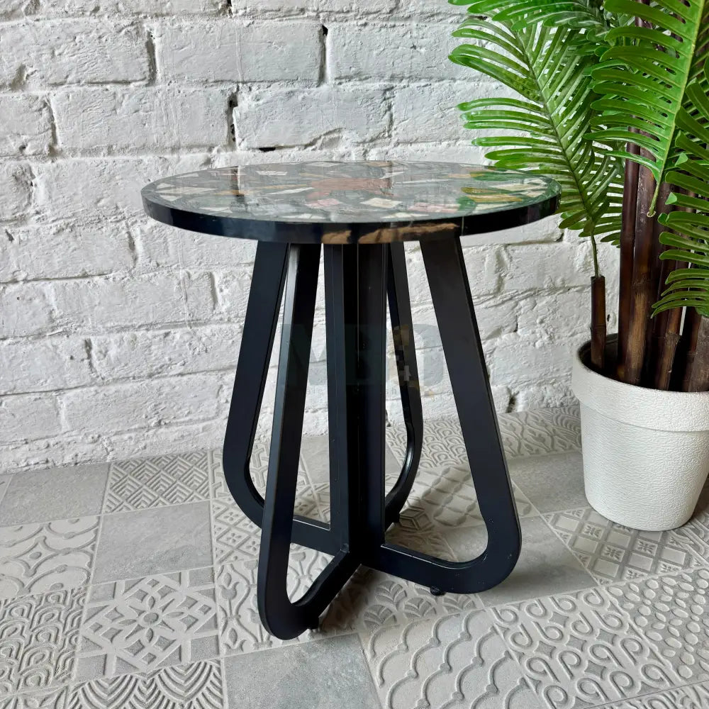 Indoor Vibrant Multicoloured Stone Coffee Table for Reception Space 16” x 16” x 20”