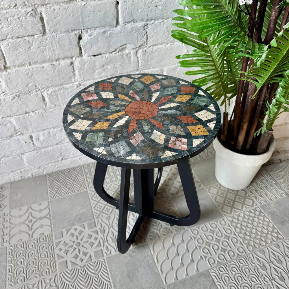 Indoor Vibrant Multicoloured Stone Coffee Table for Reception Space 16” x 16” x 20”