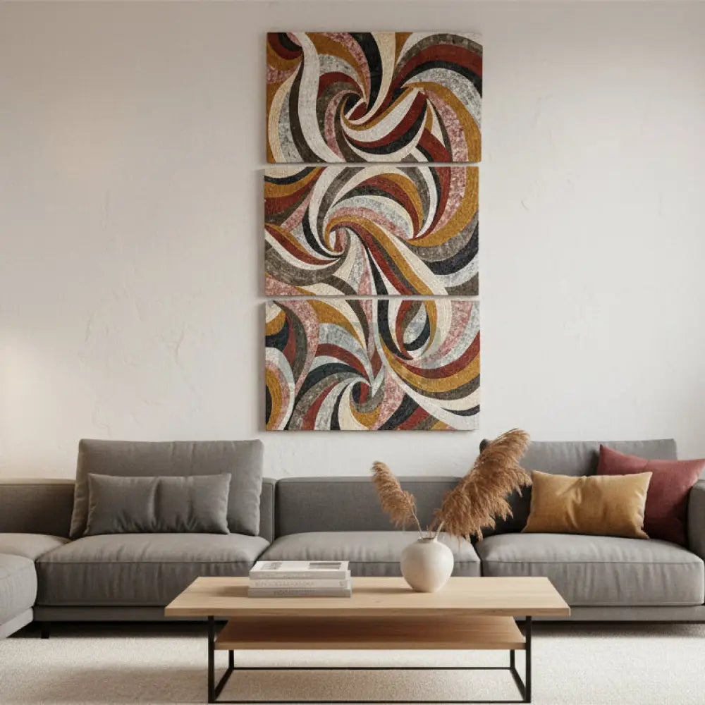Large Abstract Art for Big Spaces – 3 Panel Mosaic Wall Artwork for Modern Living Room Decor