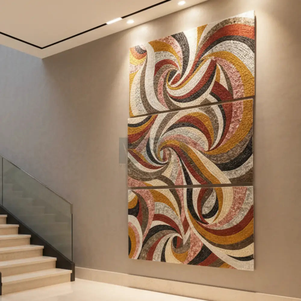Large Abstract Art for Big Spaces – 3 Panel Mosaic Wall Artwork for Modern Living Room Decor