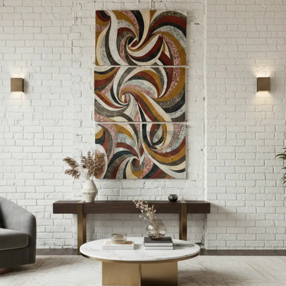 Large Abstract Art for Big Spaces – 3 Panel Mosaic Wall Artwork for Modern Living Room Decor