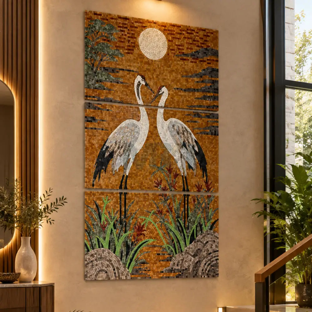 Large Abstract Duck Art for Big Spaces – 3 Panel Mosaic Wall Artwork for Modern Living Room Decor - 40’’x24’’ / All
