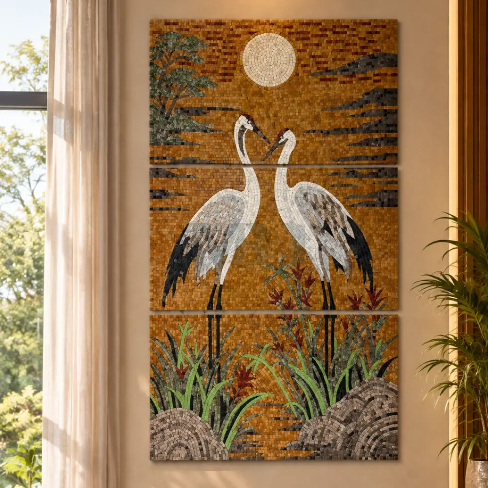 Large Abstract Duck Art for Big Spaces – 3 Panel Mosaic Wall Artwork for Modern Living Room Decor - 40’’x24’’ / All