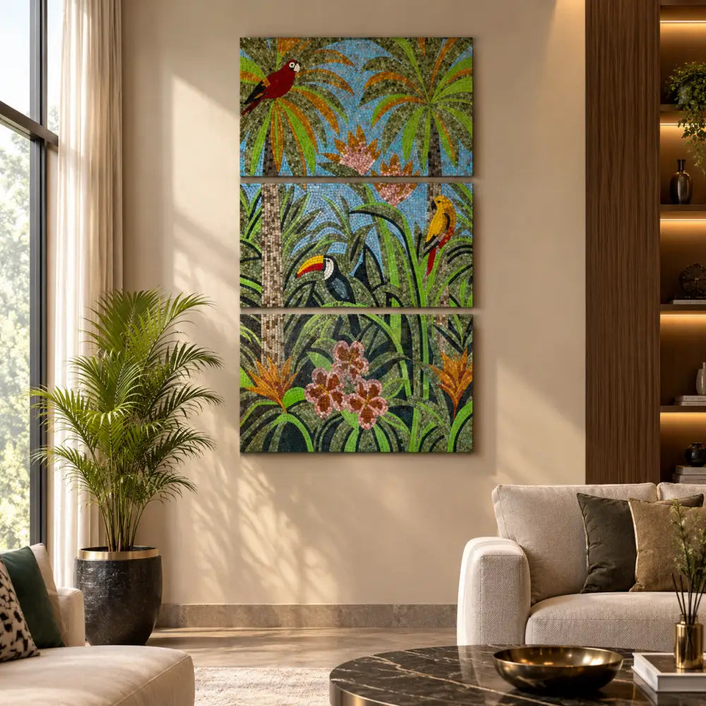 Large Nature Art for Big Spaces – 3 Panel Mosaic Wall Artwork for Modern Living Room Decor - 40’’x24’’ / All Three Panel