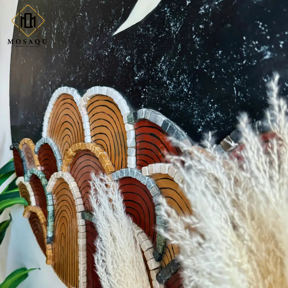 Lonely Moon Night’ Artisan Wall Hanging – Resin Artwork with Stones for Antique Home Decor 32’’x32’’ Wall Hangings