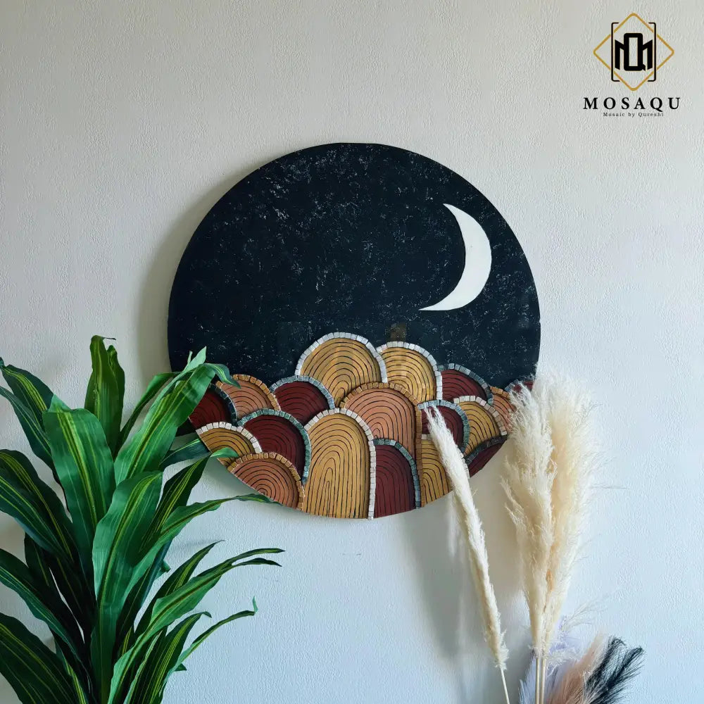 Lonely Moon Night’ Artisan Wall Hanging – Resin Artwork with Stones for Antique Home Decor 32’’x32’’ Wall Hangings