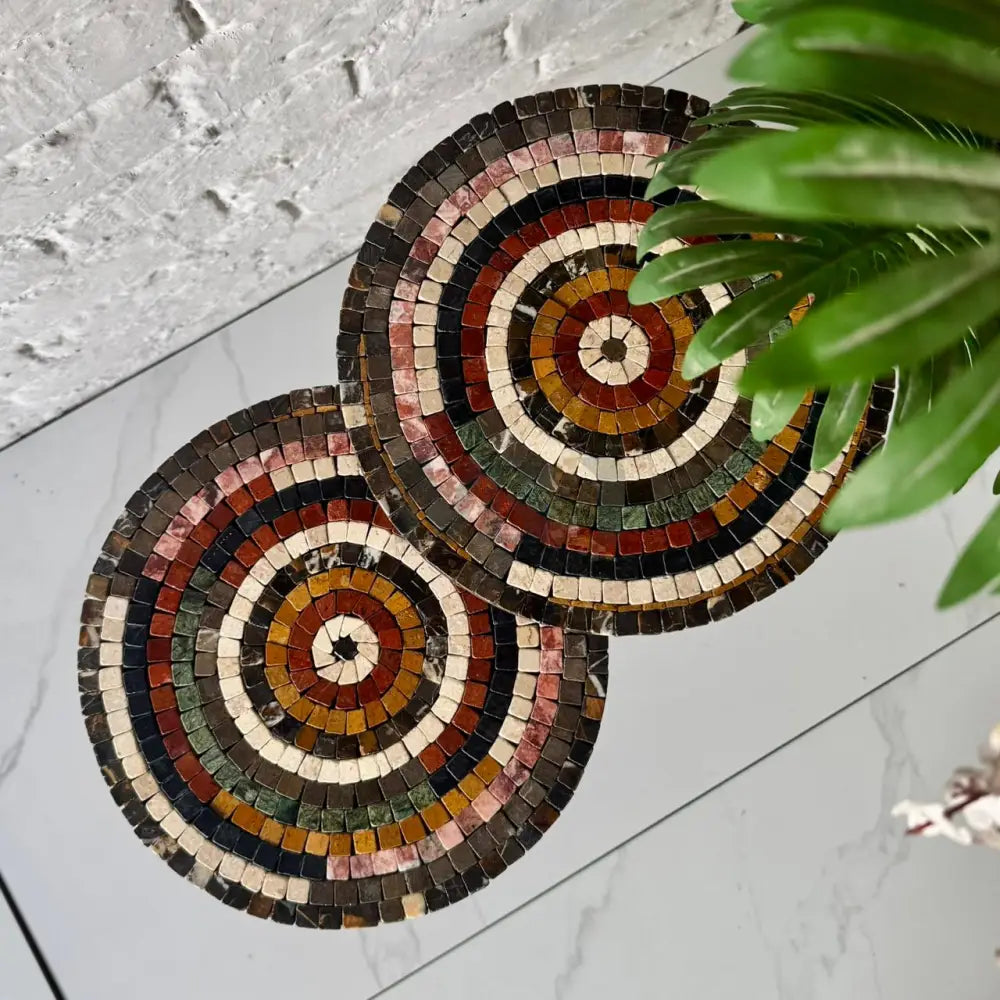 Lux Aim Stones Mosaic Nesting Tables with Multi-Colour Stones Motif