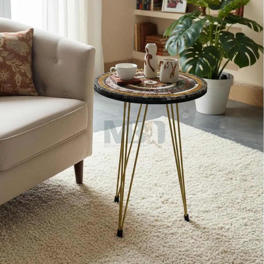 Lux Aim Stones Mosaic Nesting Tables with Multi-Colour Stones Motif