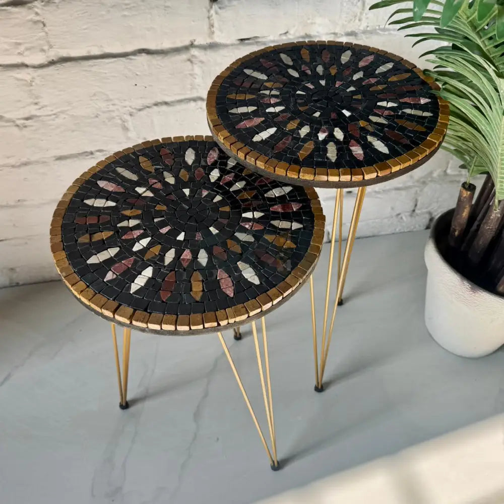 Lux Aurora Mosaic Nesting Tables with Black Multi-Colours Motif