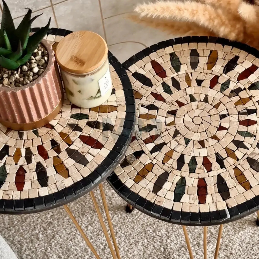 Lux Aurora Mosaic Nesting Tables with Cream Multi-Colours Motif