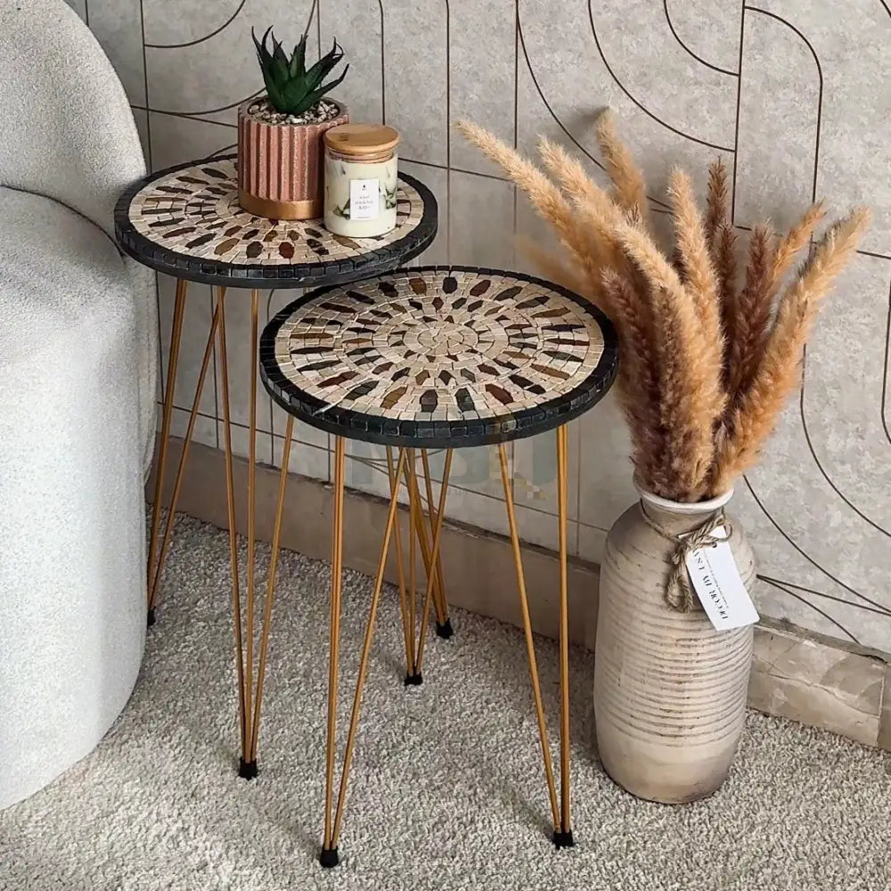 Lux Aurora Mosaic Nesting Tables with Cream Multi-Colours Motif