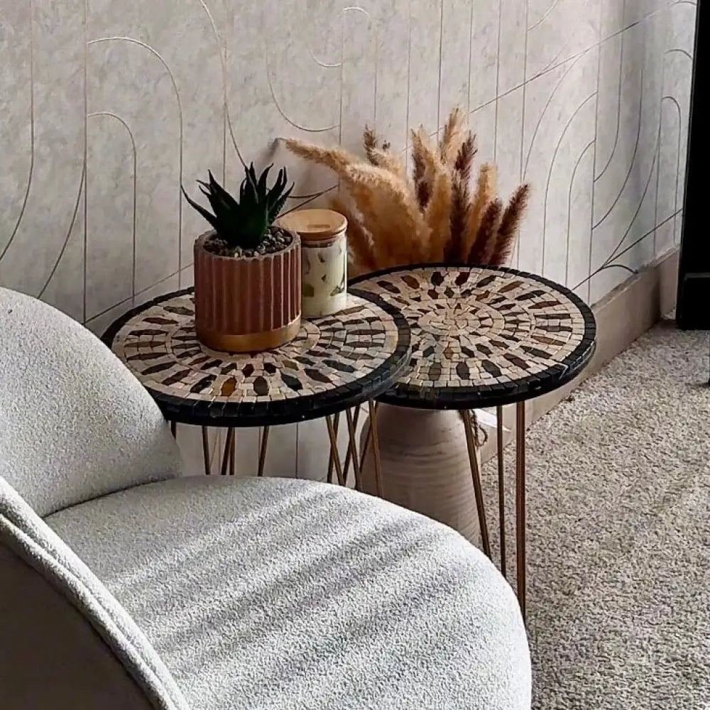 Lux Aurora Mosaic Nesting Tables with Cream Multi-Colours Motif