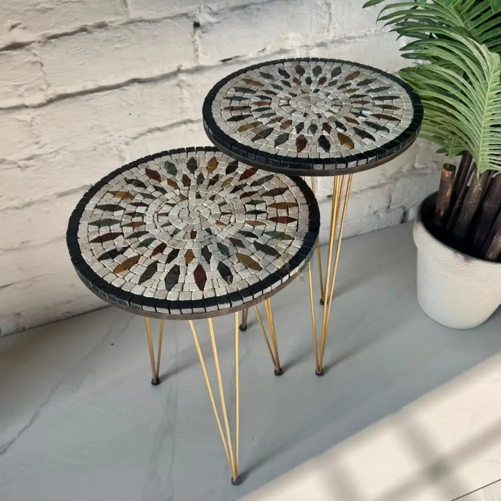Lux Aurora Mosaic Nesting Tables with Cream Multi-Colours Motif