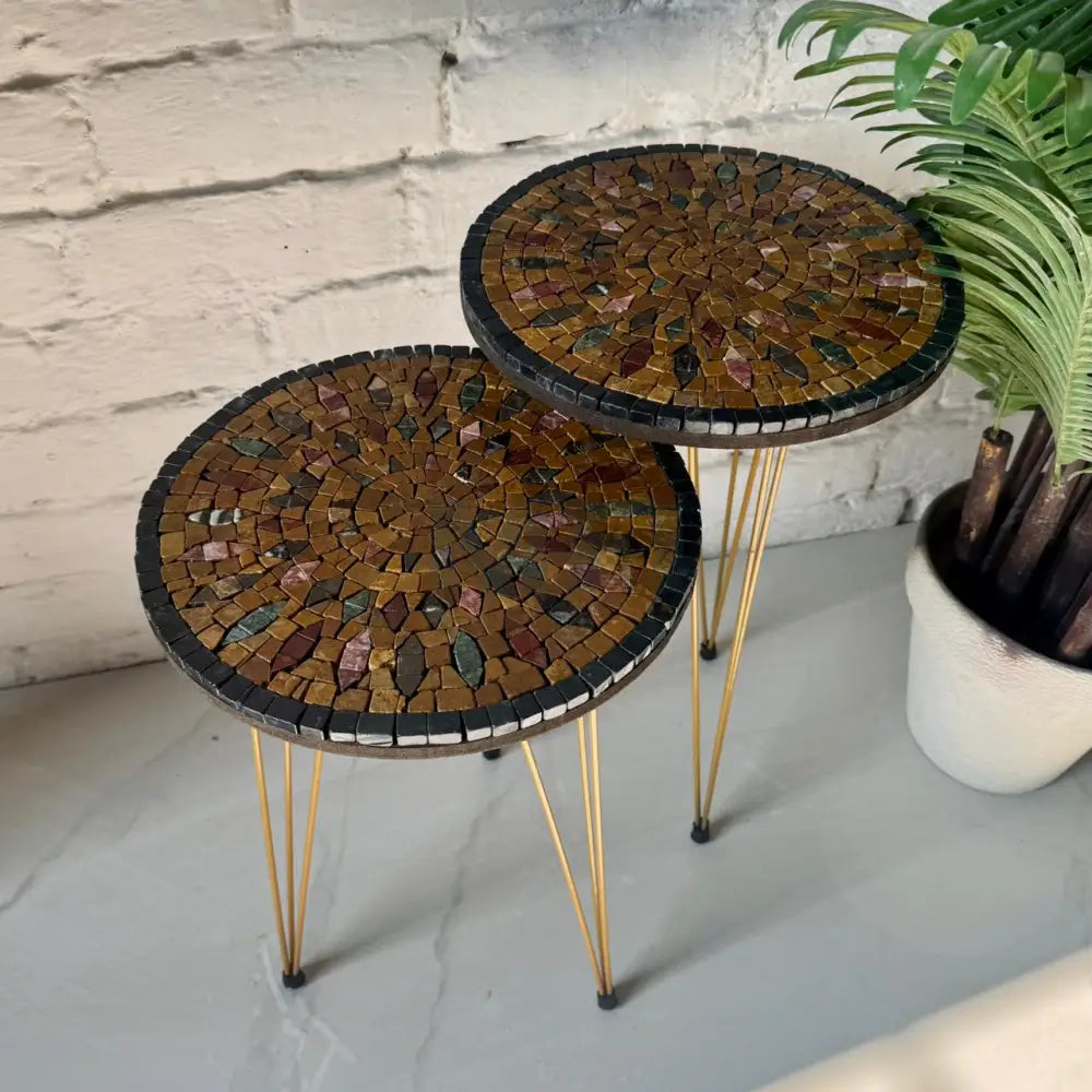 Lux Aurora Mosaic Nesting Tables with Gold Multi-Colours Motif