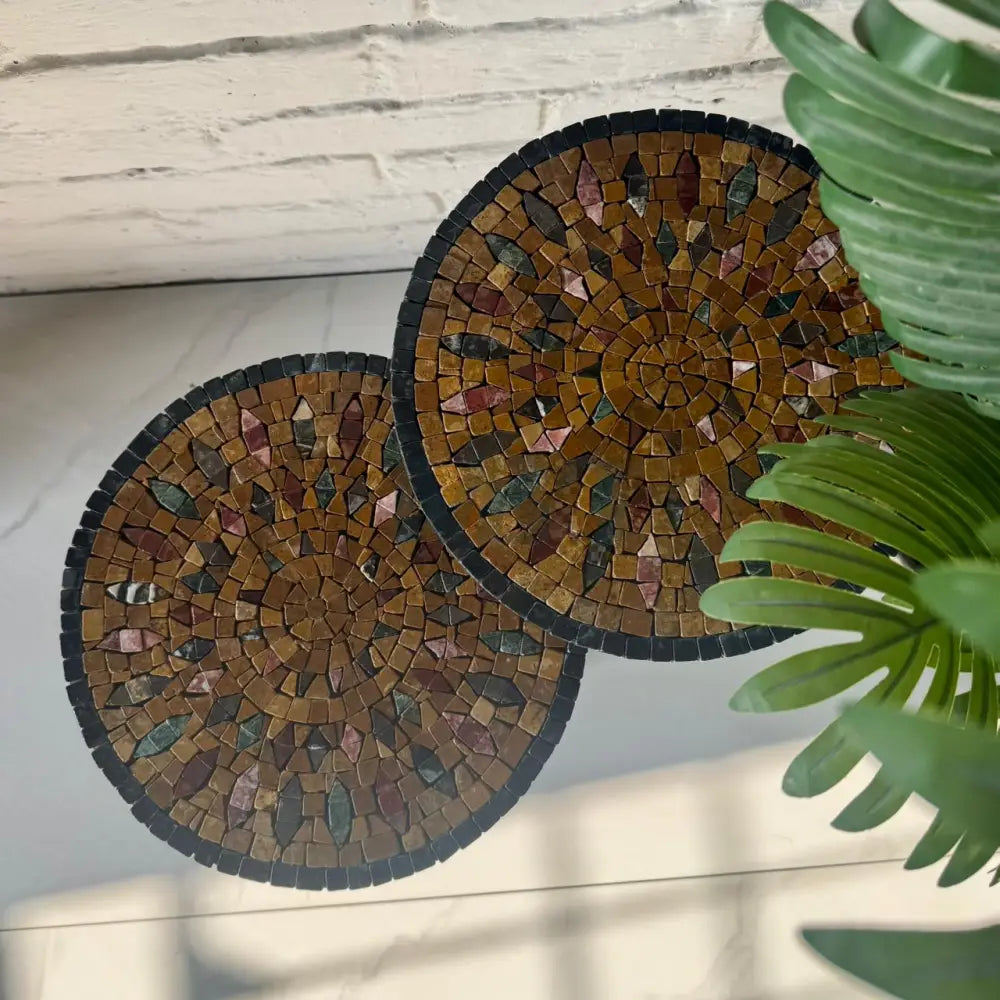 Lux Aurora Mosaic Nesting Tables with Gold Multi-Colours Motif