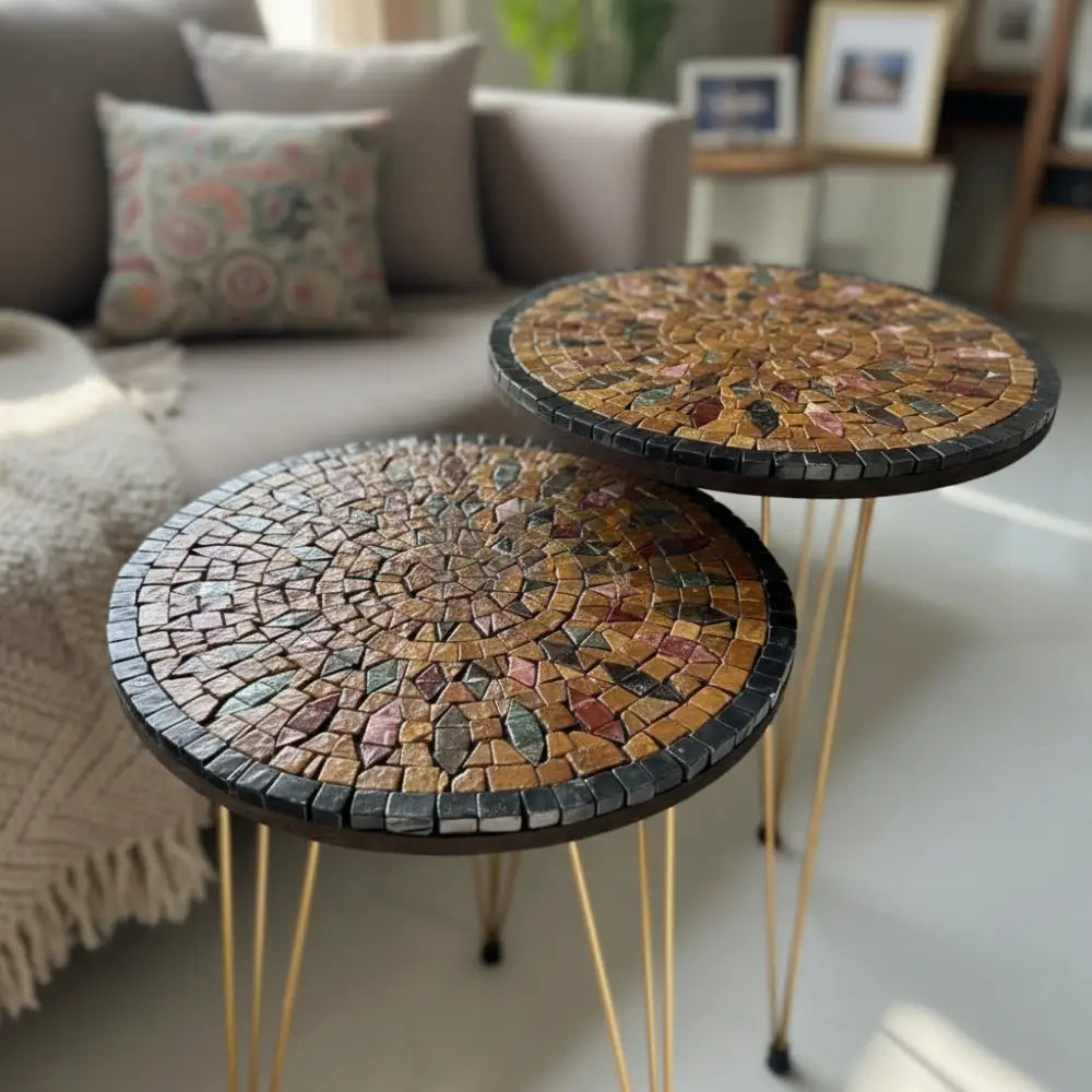 Lux Aurora Mosaic Nesting Tables with Gold Multi-Colours Motif