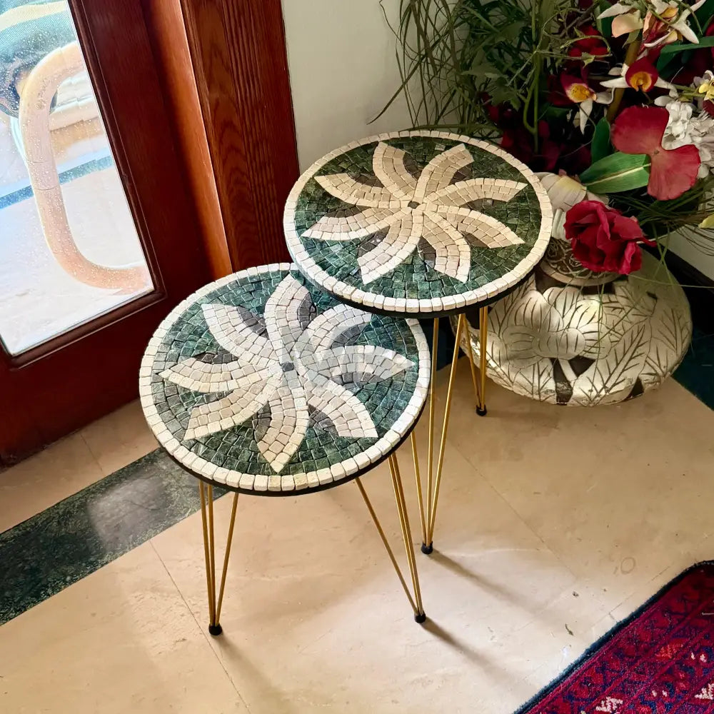 Lux Celestial Mosaic Nesting Tables with Gold Multi-Colours Motif