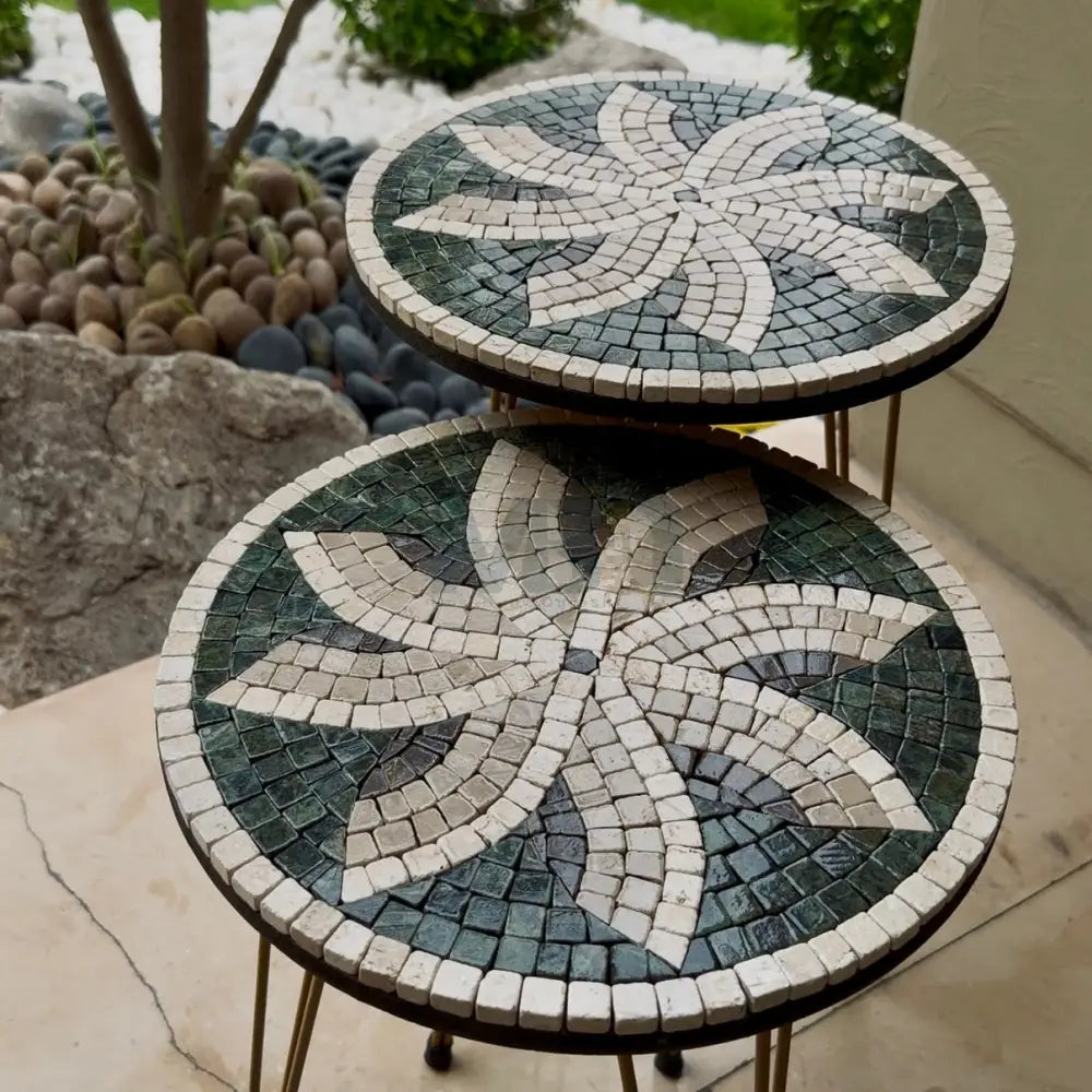 Lux Celestial Mosaic Nesting Tables with Gold Multi-Colours Motif
